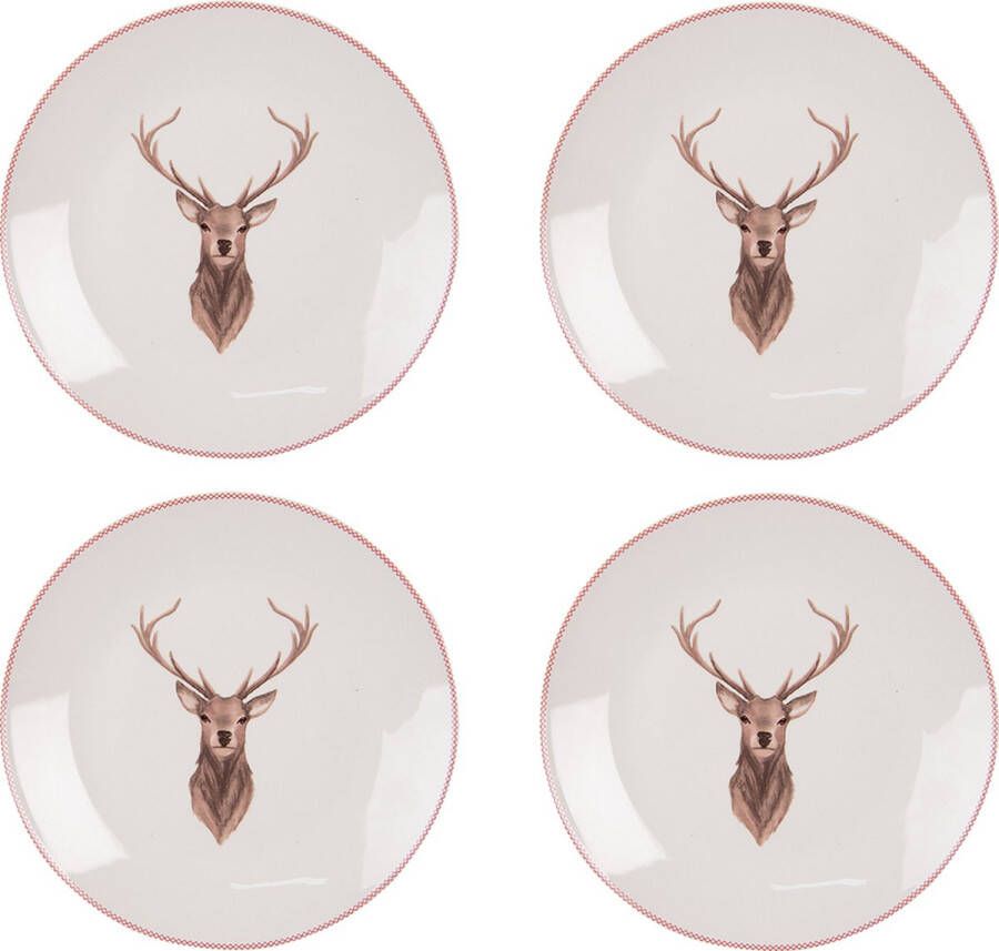 HAES deco Ontbijtborden set van 4 Formaat Ø 20x2 cm kleuren Beige Bedrukt Porselein Collectie: Cosy Lodge Servies kleine borden