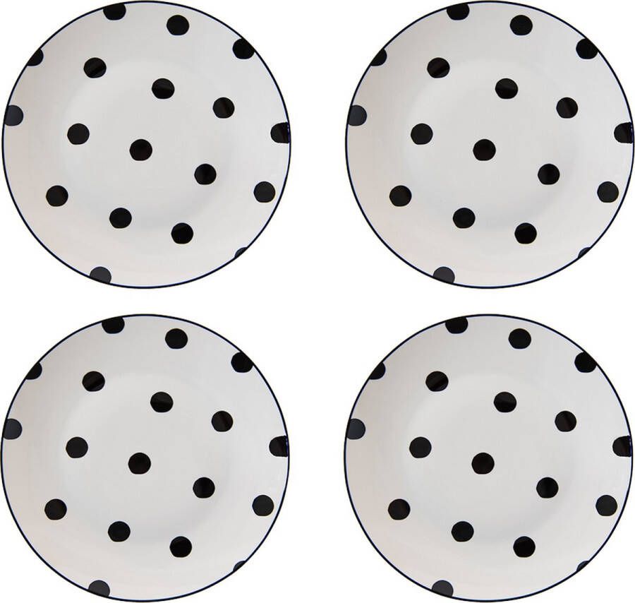 HAES deco Ontbijtborden set van 4 Formaat Ø 20x2 cm kleuren Wit Bedrukt Porselein Collectie: Big Dots Servies kleine borden