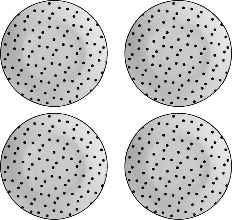 HAES deco Ontbijtborden set van 4 Formaat Ø 20x2 cm kleuren Wit Bedrukt Porselein Collectie: Small Dots Servies kleine borden
