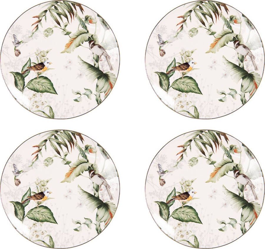 HAES deco Ontbijtborden set van 4 Formaat Ø 20x2 cm kleuren Wit Bedrukt Porselein Collectie: Tropical Bird Servies kleine borden