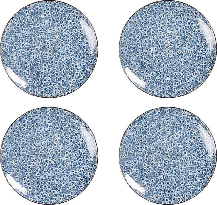 HAES deco Ontbijtborden set van 4 Formaat Ø 21x1 cm kleuren Blauw Bedrukt Aardewerk Collectie: Fields of Blue Servies kleine borden