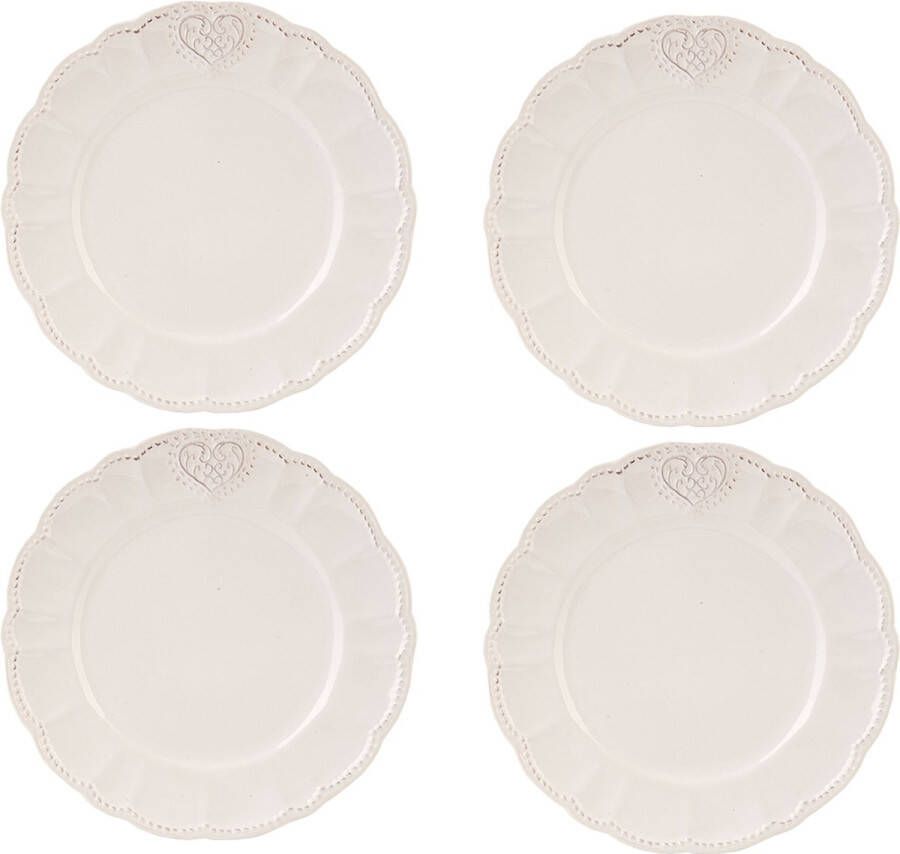 HAES deco Ontbijtborden set van 4 Formaat Ø 21x2 cm kleuren Beige Bedrukt Keramiek Collectie: HHeart Servies kleine borden