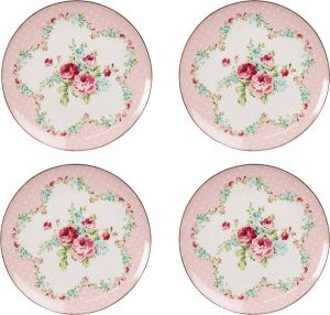 HAES deco Ontbijtborden set van 4 Formaat Ø 21x2 cm kleuren Roze Bedrukt Porselein Collectie: Pink Elegance Servies kleine borden