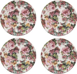 HAES deco Ontbijtborden set van 4 Formaat Ø 21x2 cm kleuren Roze Bedrukt Porselein Collectie: Pink flowers Servies kleine borden