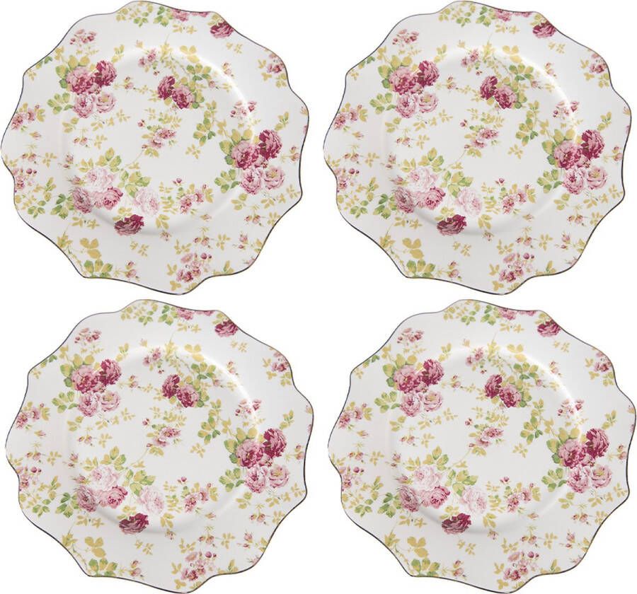 HAES deco Ontbijtborden set van 4 Formaat Ø 21x2 cm kleuren Wit Bedrukt Aardewerk Collectie: Soulful Wildflower Servies kleine borden