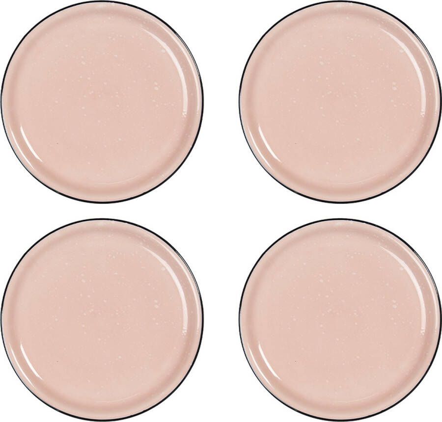 HAES deco Ontbijtborden set van 4 Formaat Ø 22x3 cm kleuren Roze Bedrukt Aardewerk Collectie: Casual Pink Servies kleine borden