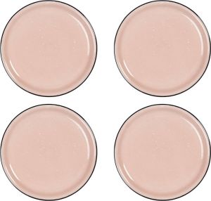 HAES deco Ontbijtborden set van 4 Formaat Ø 22x3 cm kleuren Roze Bedrukt Aardewerk Collectie: Casual Pink Servies kleine borden