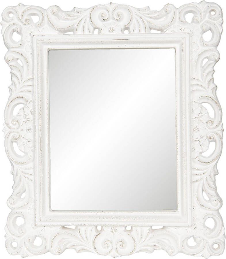 HAES deco Rechthoekige Vintage Spiegel Kleur Wit Formaat 31x2x36 cm Materiaal Polyresin Glas Wandspiegel Spiegel Rechthoek