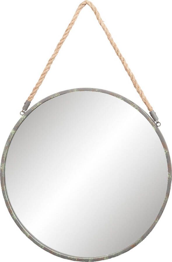 HAES deco Ronde Spiegel met Touw Kleur Grijs Formaat Ø 56x3 cm Materiaal Metaal Wandspiegel Spiegel rond