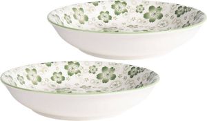 HAES deco Set van 2 Soepkommen Mueslischalen formaat Ø 20x4 cm 450 ml kleuren Groen van Aardewerk Collectie: servies Soepkom Mueslikom Mueslischaal