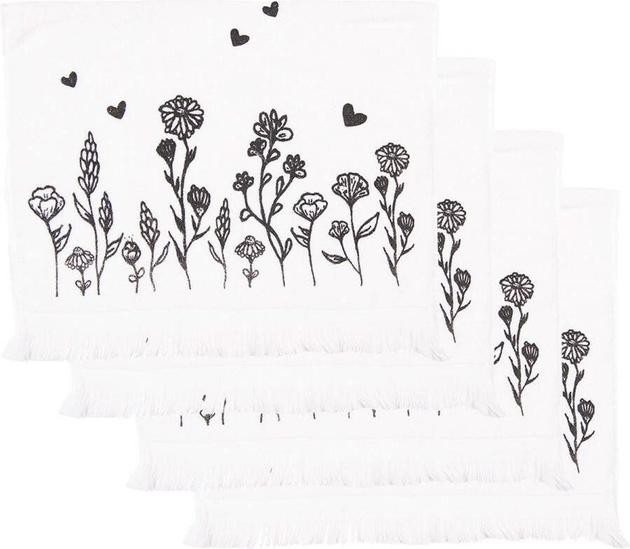 HAES deco Set van 4 Gastendoeken formaat 40x66 cm kleuren Zwart Beige van 100% Katoen Collectie: Flora and Fauna Gastendoek handdoek Toilethanddoek