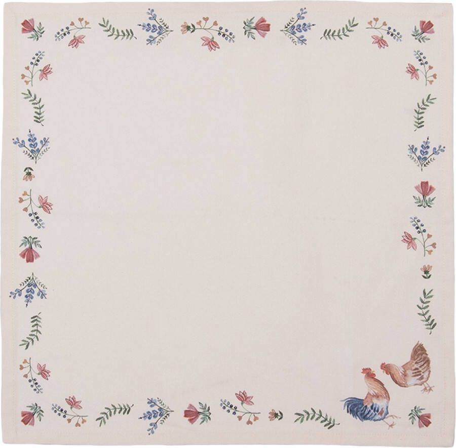 HAES deco Set van 6 Servetten (Textiel) formaat 40x40 cm kleuren Beige Bruin Blauw Groen van 100% Katoen Collectie: Chicken and Rooster