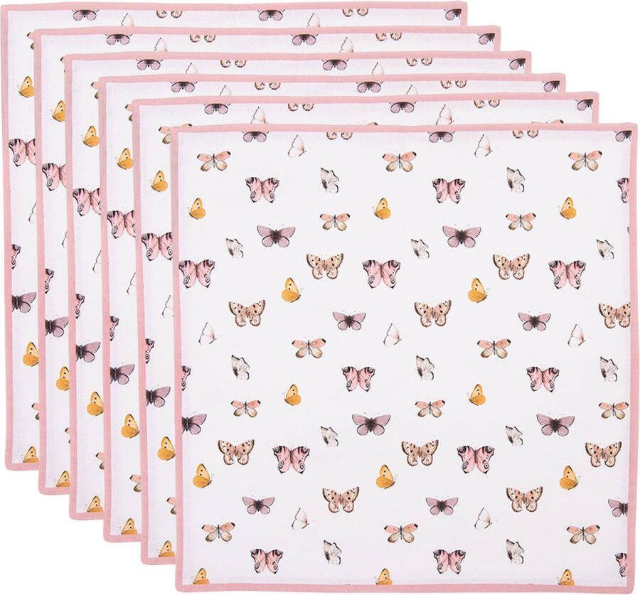 HAES deco Set van 6 Servetten (Textiel) formaat 40x40 cm kleuren Beige Rose van 100% Katoen Collectie: Butterfly Paradise