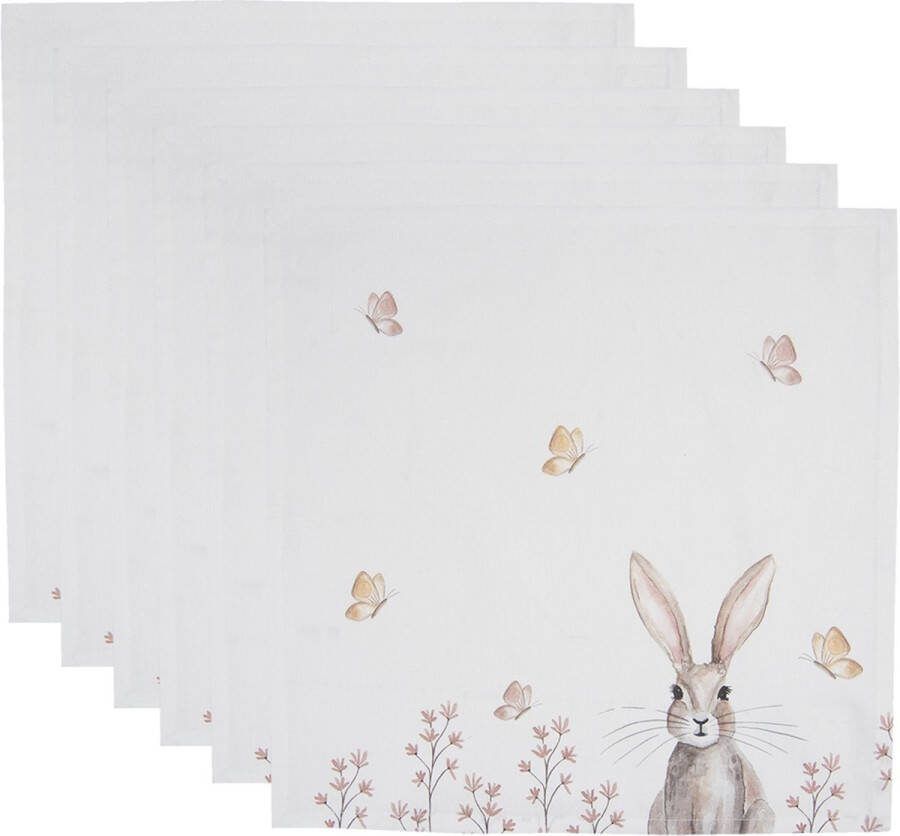 HAES deco Set van 6 Servetten (Textiel) formaat 40x40 cm kleuren Bruin Wit van 100% Katoen Collectie: Rustic Easter Bunny