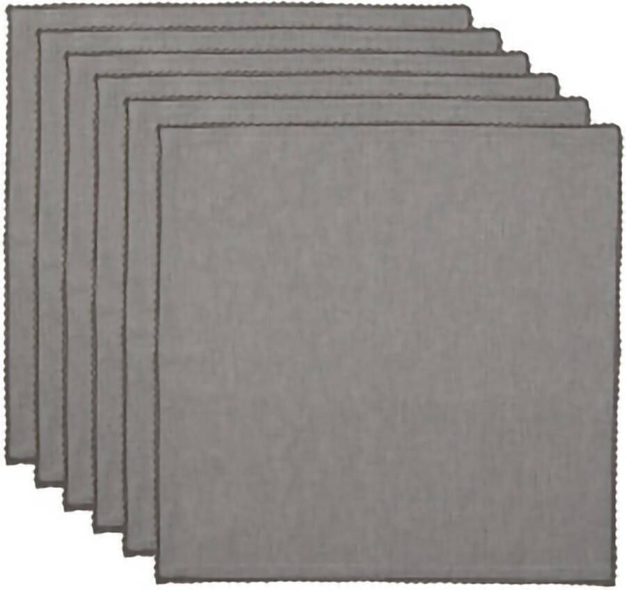 HAES deco Set van 6 Servetten (Textiel) formaat 40x40 cm kleuren Grijs Wit van 100% Katoen Collectie: Lovely Heart