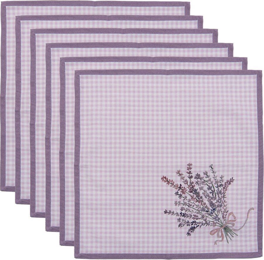 HAES deco Set van 6 Servetten (Textiel) formaat 40x40 cm kleuren Paars Wit van 100% Katoen Collectie: Lavender Garden
