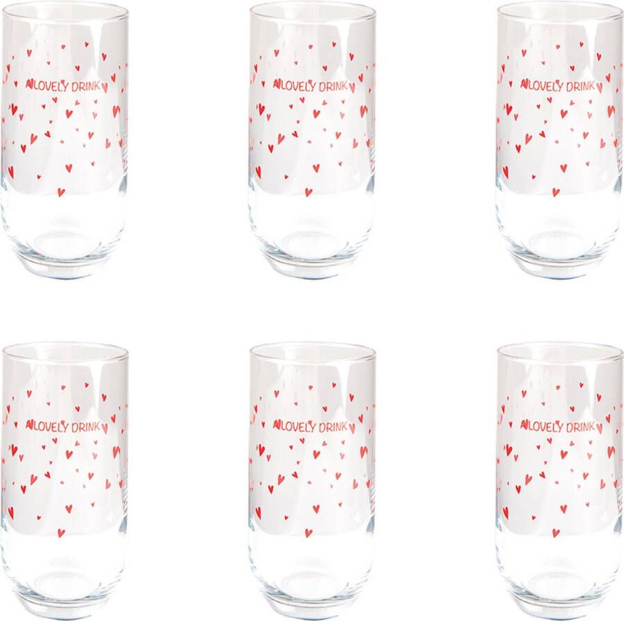 HAES deco Set van 6 Waterglazen formaat Ø 6x14 cm 280 ml Kleur Transparant Bedrukt Glas Collectie: Frosty and Sweet Waterglas Drinkglas
