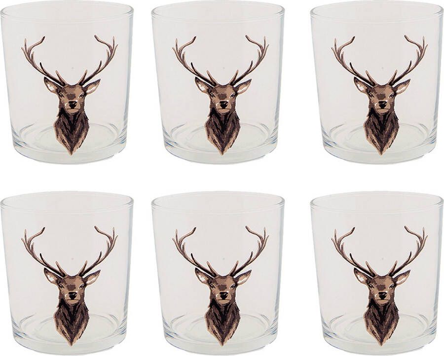 HAES deco Set van 6 Waterglazen formaat Ø 8x9 cm 250 ml Kleur Transparant Bedrukt Glas Collectie: Cosy Lodge Kerst Waterglas Drinkglas