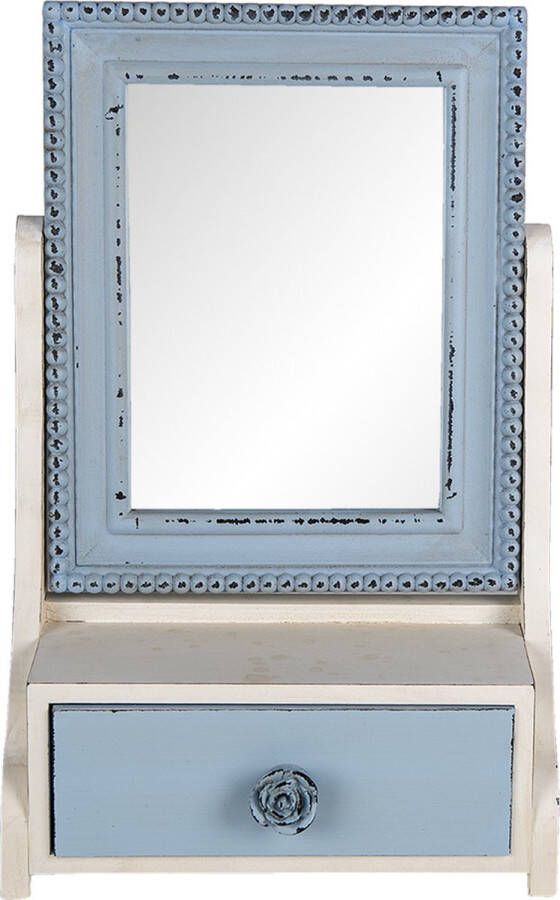 HAES deco Staande Spiegel met Lade Kleur Blauw Formaat 25x14x38 cm Materiaal MDF Glas Tafel Spiegel Rechthoekige Spiegel