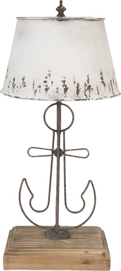 HAES deco Tafellamp Beachlife Scheepsanker Vintage Retro Lamp formaat Ø 35x79 cm Beige Bruin van Hout en Metaal Bureaulamp Sfeerlamp Nachtlampje