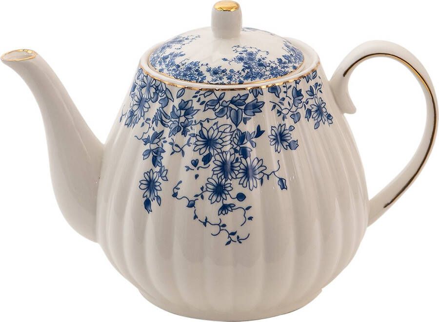 HAES deco Theepot Porselein Blue Flowers Theepot 1100 ml Traditioneel Theeservies Theekan