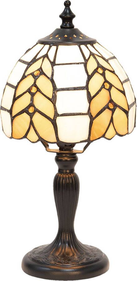 HAES deco Tiffany Tafellamp Ø 14x29 cm Beige Wit Glas Tiffany Bureaulamp Tiffany Lampen Glas in Lood