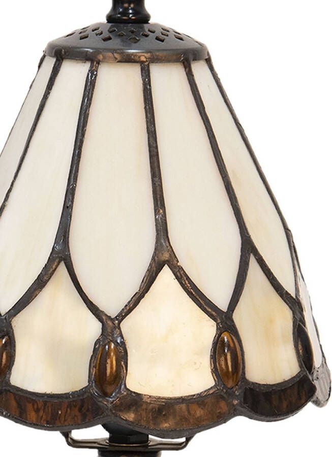 HAES deco Tiffany Tafellamp Ø 14x31 cm Wit Glas Tiffany Bureaulamp Tiffany Lampen Glas in Lood