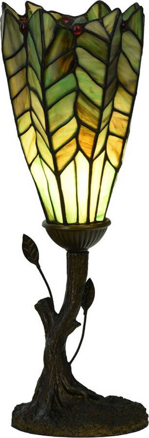 Clayre & Eef LumiLamp Tiffany Tafellamp Ø 15x42 cm Groen Glas Tiffany Bureaulamp Groen Tiffany Bureaulamp