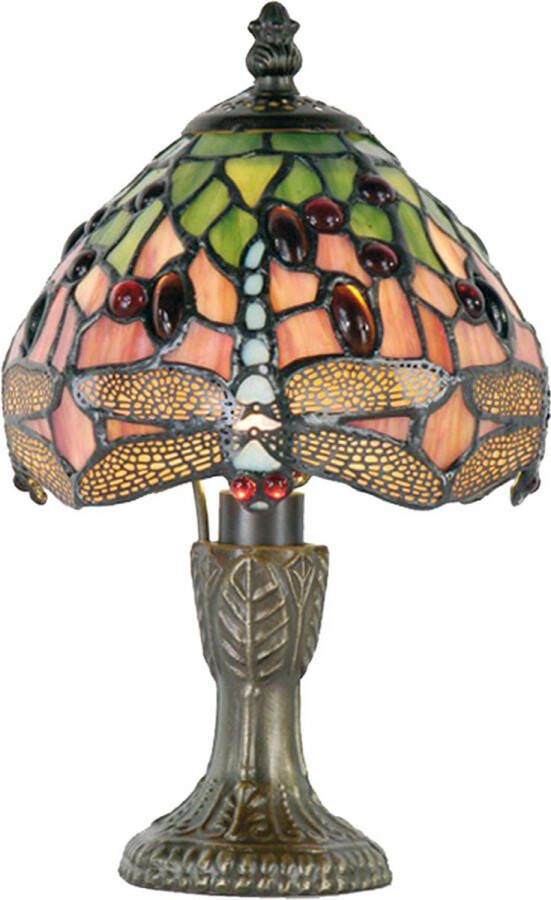 HAES deco Tiffany Tafellamp Ø 16x25 cm Groen Bruin Glas Libelle Tiffany Bureaulamp Tiffany Lampen Glas in Lood