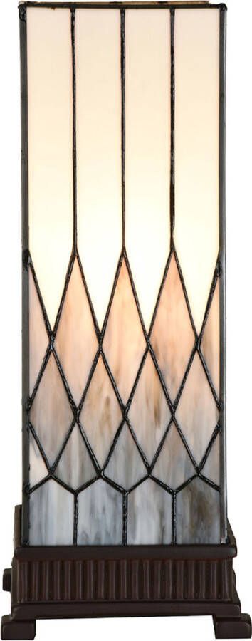 Clayre & Eef LumiLamp Tiffany Tafellamp 17x17x43 cm Grijs Glas Tiffany Bureaulamp Grijs Tiffany Bureaulamp