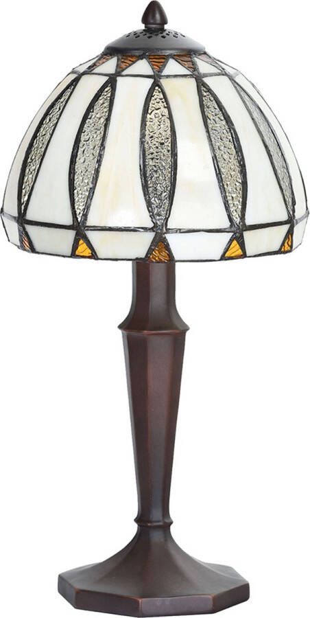 HAES deco Tiffany Tafellamp Ø 19x40 cm Beige Glas Tiffany Bureaulamp Tiffany Lampen Glas in Lood