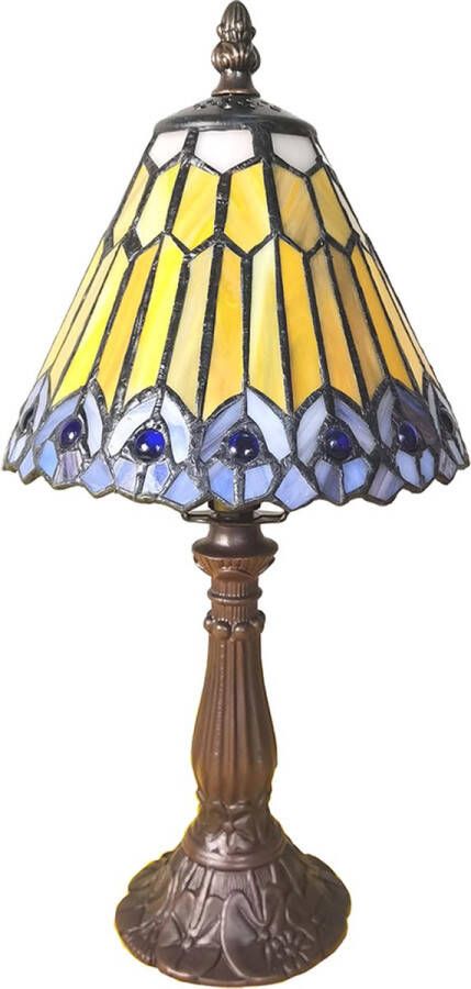 HAES deco Tiffany Tafellamp Ø 20x34 cm Bruin Kunststof Glas Tiffany Bureaulamp Tiffany Lampen Glas in Lood