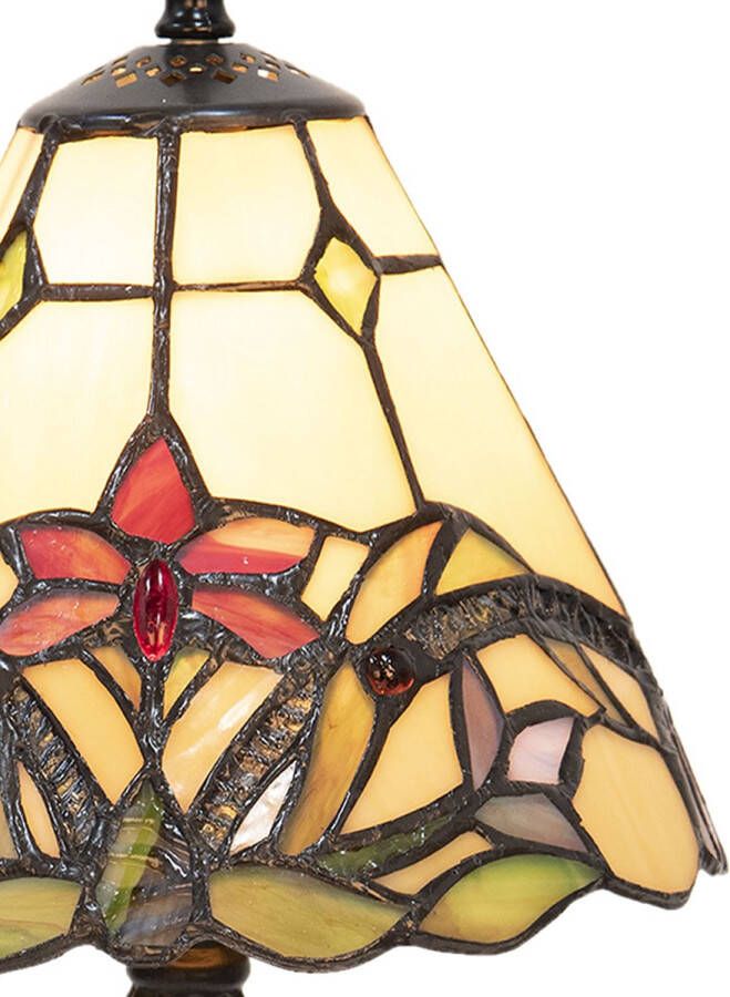 HAES deco Tiffany Tafellamp Ø 20x36 cm Beige Rood Glas Bloemen Tiffany Bureaulamp Tiffany Lampen Glas in Lood