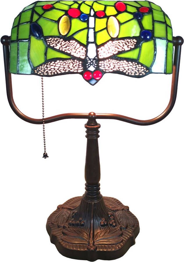 Lumilamp Tiffany Tafellamp 25*25*42 cm E27 max 1*60W Meerkleurig Polyresin Glas Libelle Tiffany Bureaulamp Tiffany Lampen Glas in Lood Tiffany BureaulampTiffany LampenGlas in Lood