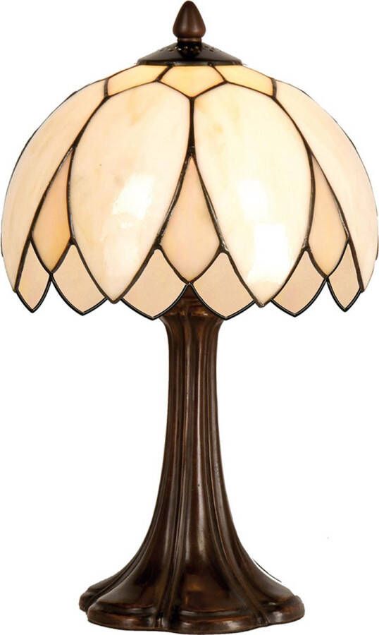 HAES deco Tiffany Tafellamp Ø 25x42 cm Beige Bruin Glas Tiffany Bureaulamp Tiffany Lampen Glas in Lood