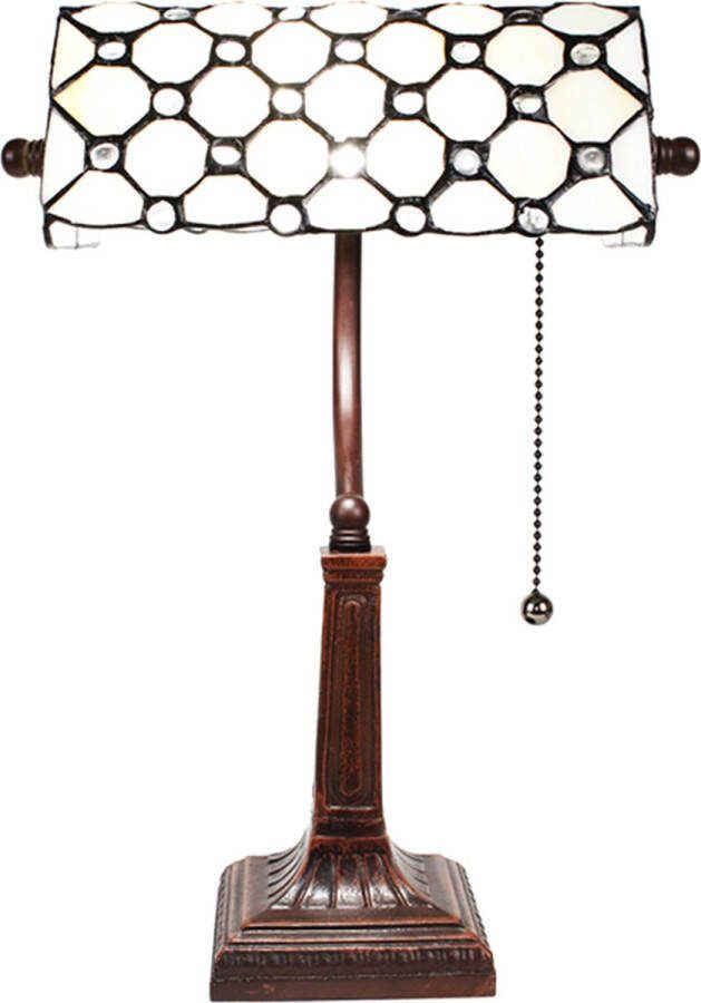 HAES deco Tiffany Tafellamp 26x23x42 cm Wit Metaal Glas Tiffany Bureaulamp Tiffany Lampen Glas in Lood