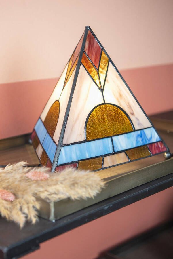 HAES deco Tiffany Tafellamp 26x26x30 cm Bruin Glas Tiffany Bureaulamp Tiffany Lampen Glas in Lood