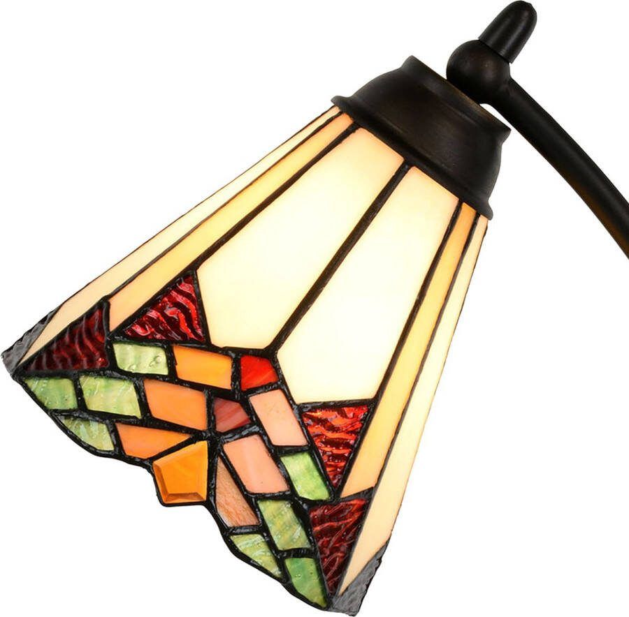 HAES deco Tiffany Tafellamp Ø 26x50 cm Beige Rood Glas Tiffany Bureaulamp Tiffany Lampen Glas in Lood