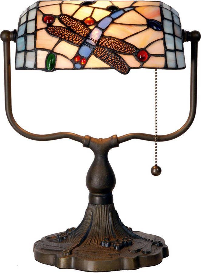 HAES deco Tiffany Tafellamp 27x20x36 cm Blauw Bruin Metaal Glas Vlinder Tiffany Bureaulamp Tiffany Lampen Glas in Lood