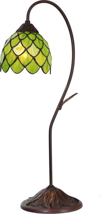 HAES deco Tiffany Tafellamp Ø 28x60 cm Groen Glas Tiffany Bureaulamp Tiffany Lampen Glas in Lood