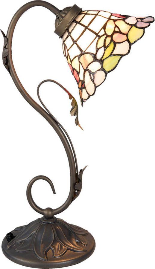 HAES deco Tiffany Tafellamp 32x20x48 cm Wit Groen Glas Bloemen Tiffany Bureaulamp Tiffany Lampen Glas in Lood