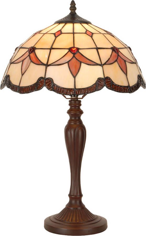 Clayre & Eef LumiLamp Tiffany Tafellamp Ø 35x53 cm Beige Glas Tiffany Bureaulamp Beige Tiffany Bureaulamp