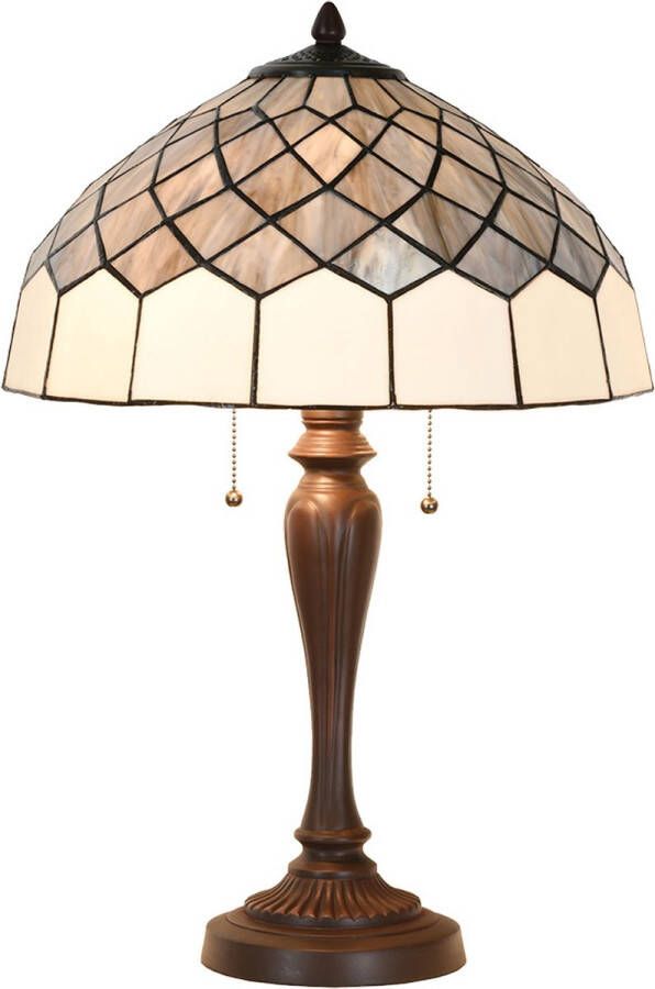 Clayre & Eef LumiLamp Tiffany Tafellamp Ø 40x58 cm Grijs Glas Tiffany Bureaulamp Grijs Tiffany Bureaulamp