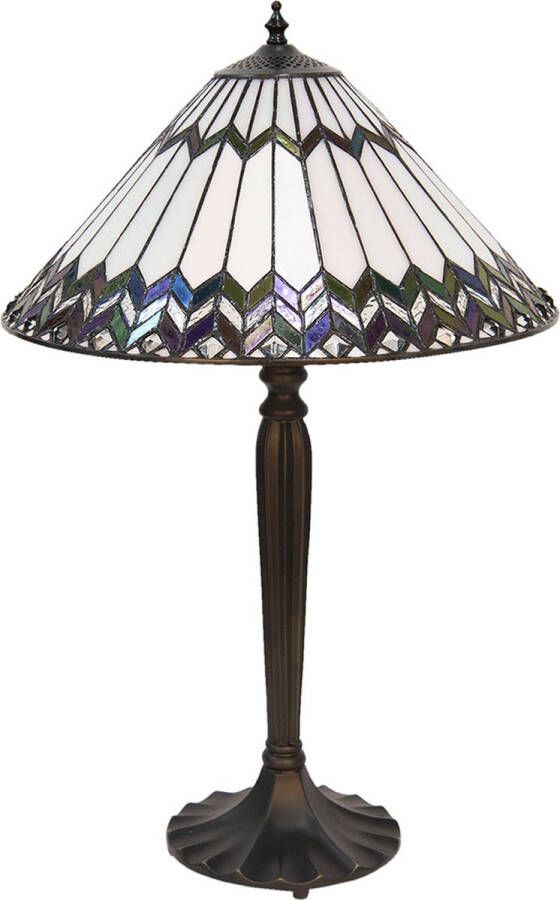 HAES deco Tiffany Tafellamp Ø 40x62 cm Wit Bruin Glas Tiffany Bureaulamp Tiffany Lampen Glas in Lood