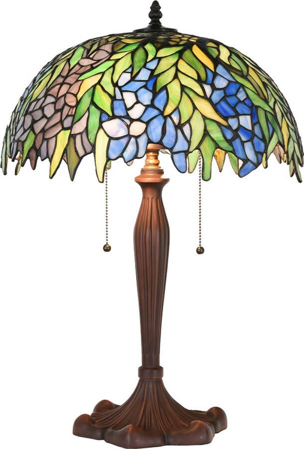 Clayre & Eef LumiLamp Tiffany Tafellamp Ø 41x60 cm Groen Glas Tiffany Bureaulamp Groen Tiffany Bureaulamp