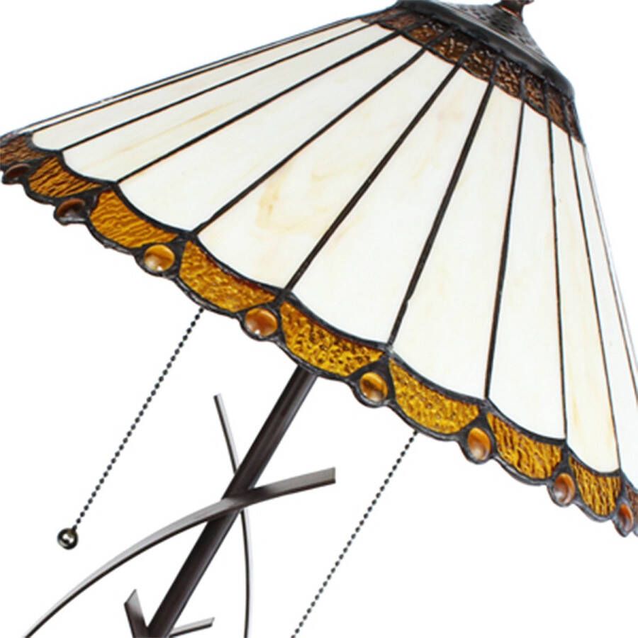 Clayre & Eef LumiLamp Tiffany Tafellamp Ø 41x69 cm Beige Bruin Glas Kunststof Rond Tiffany Bureaulamp Beige Tiffany Bureaulamp