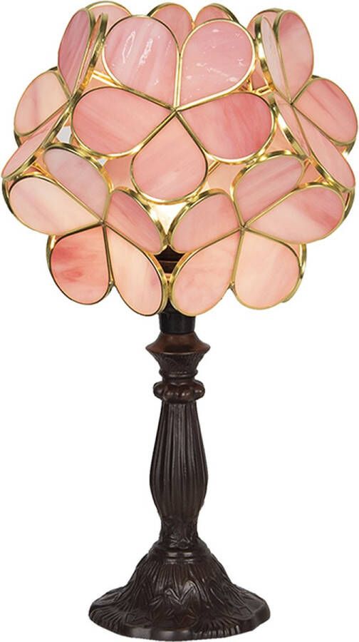 HAES deco Tiffany Tafellamp 43 cm Roze Glas Bloemen Tiffany Bureaulamp Tiffany Lampen Glas in Lood