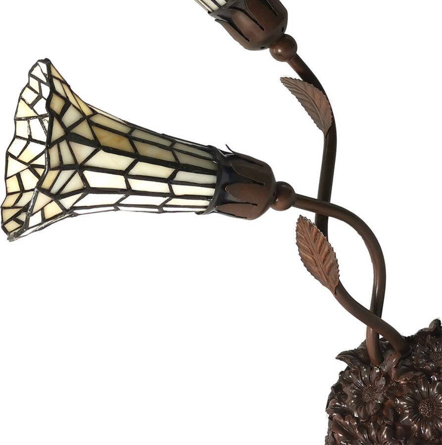 HAES deco Tiffany Tafellamp 44x26x61 cm Beige Glas Tiffany Bureaulamp Tiffany Lampen Glas in Lood