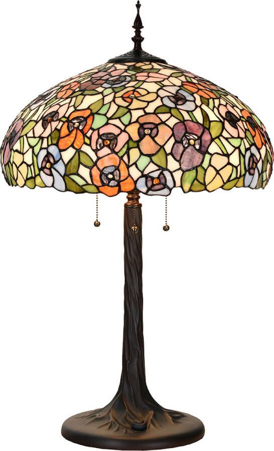 Clayre & Eef LumiLamp Tiffany Tafellamp Ø 46x72 cm Groen Glas Tiffany Bureaulamp Groen Tiffany Bureaulamp