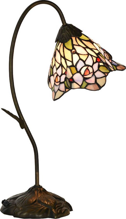 Clayre & Eef LumiLamp Tiffany Tafellamp 48 cm Roze Glas Tiffany Bureaulamp Roze Tiffany Bureaulamp